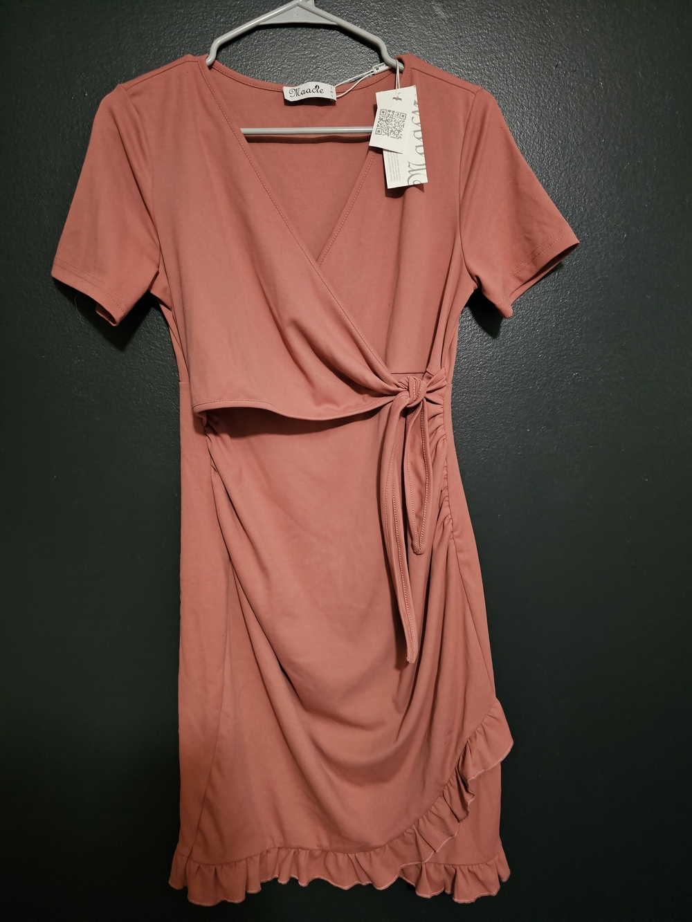 Wrap Midi Dress with Side Tie in Dusty Rose Maternity Dress